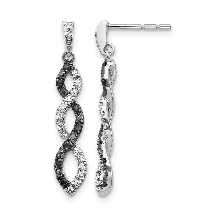 Lovely Rita's Earrings 14k White Gold 1/3 CT Black White Diamond Twisted Dangle Post Earrings