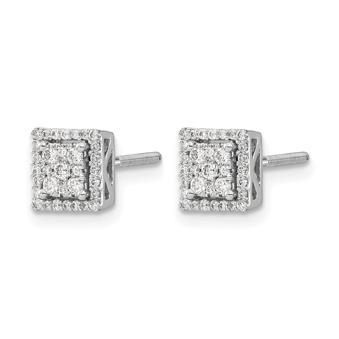 Lovely Rita's Earrings 14k White Gold 1/3 CT Diamond Cluster Square Screwback Post Earrings