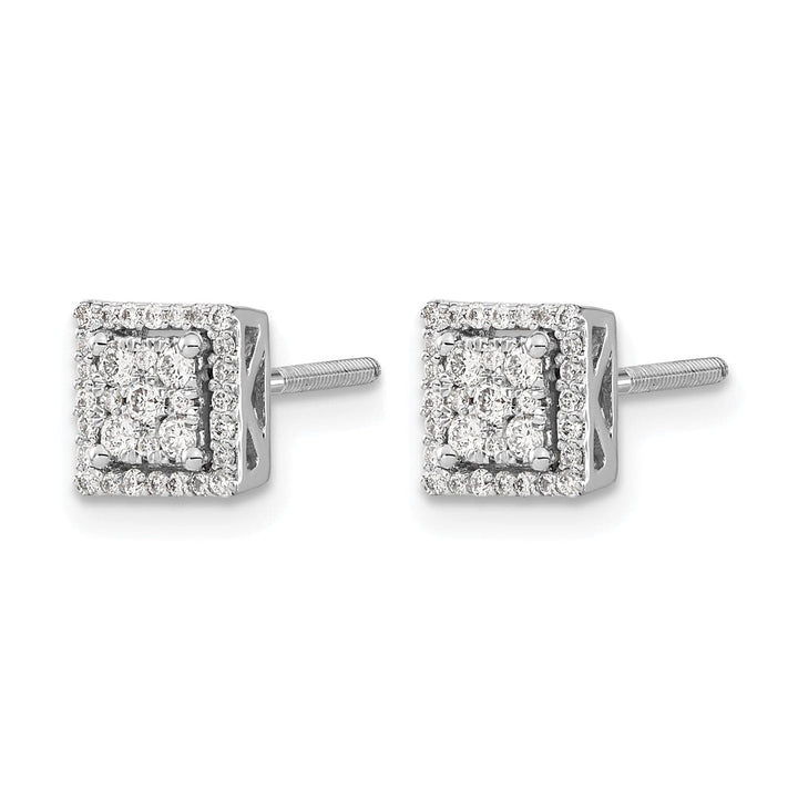 Lovely Rita's Earrings 14k White Gold 1/3 CT Diamond Cluster Square Screwback Post Earrings