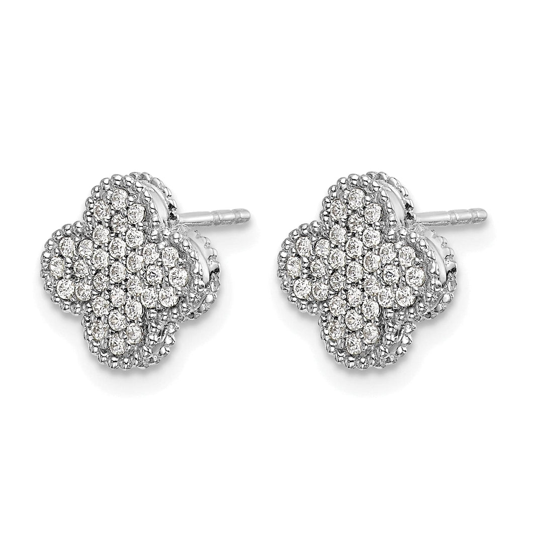 Lovely Rita's Earrings 14k White Gold 1/3 CT Pave Diamond Quatrefoil Design Post Earrings