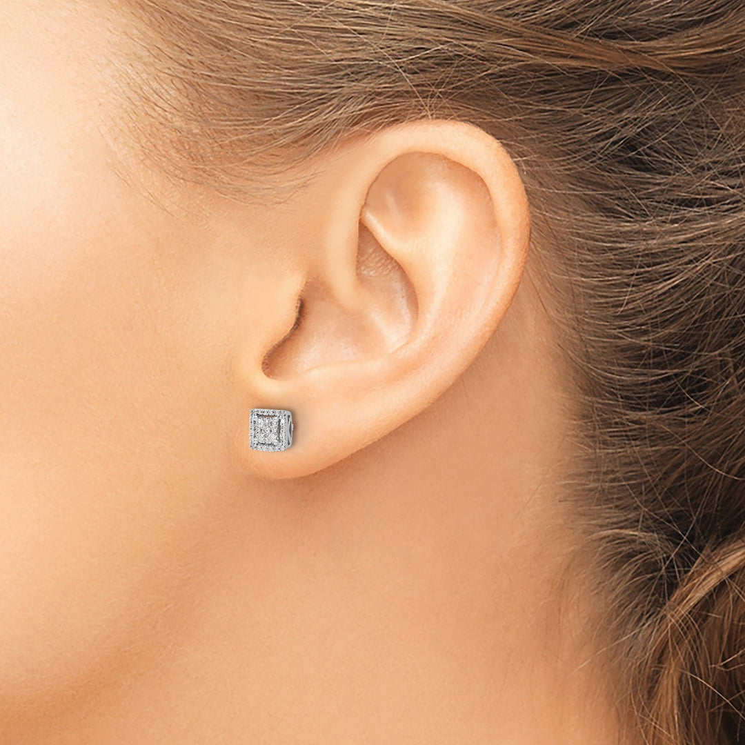 Lovely Rita's Earrings 14k White Gold 1/4 CT Diamond Cluster Square Screwback Post Earrings