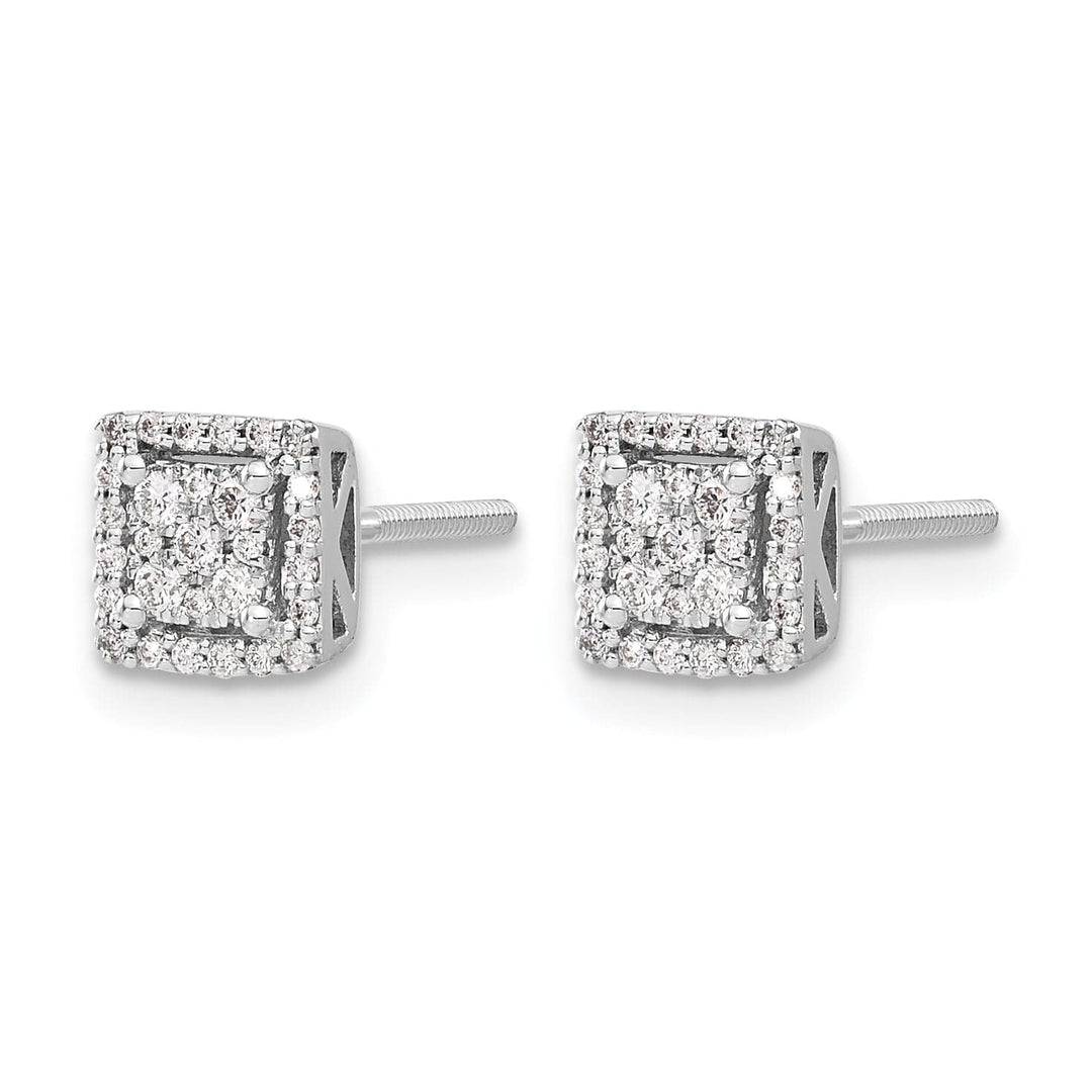 Lovely Rita's Earrings 14k White Gold 1/4 CT Diamond Cluster Square Screwback Post Earrings