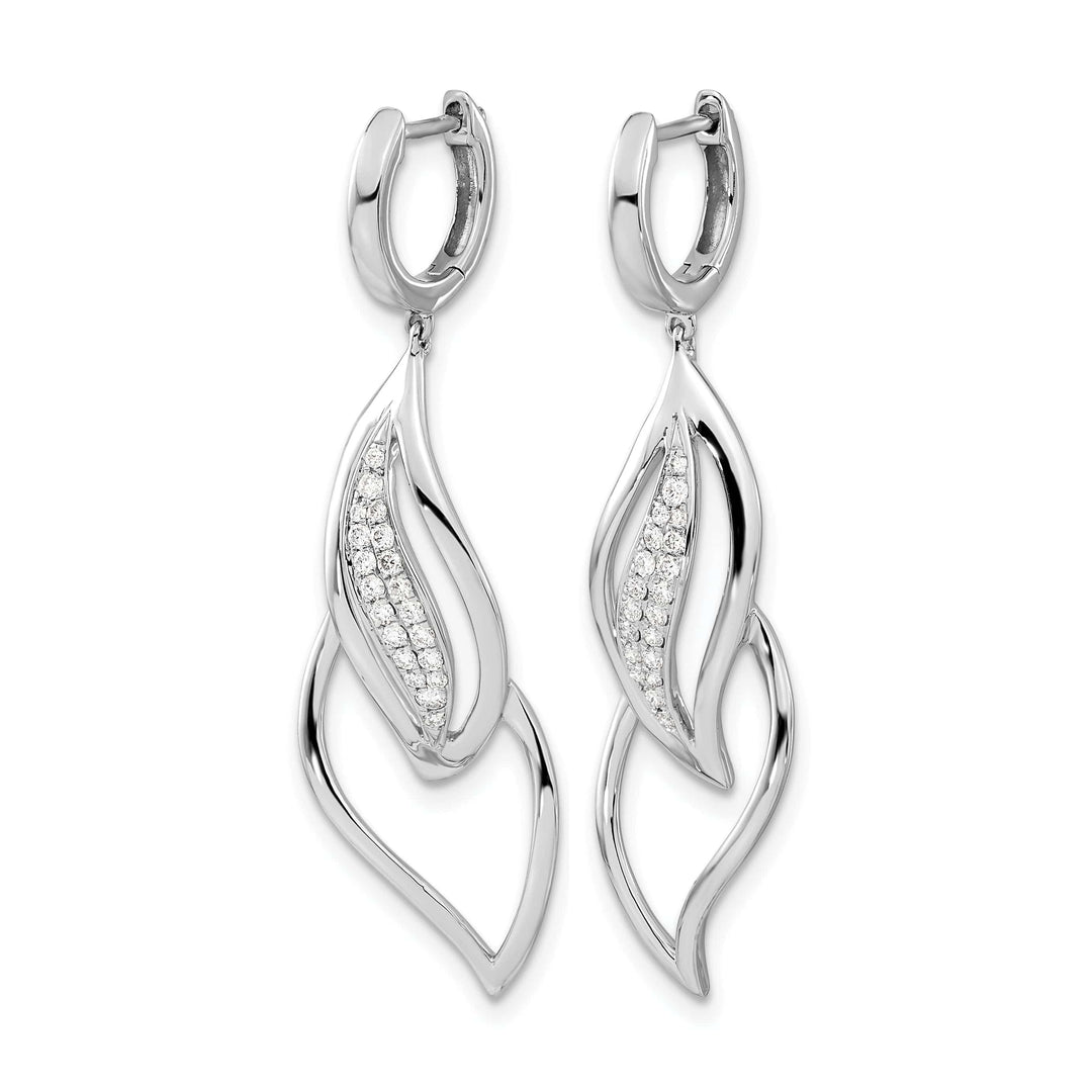 Lovely Rita's Earrings 14k White Gold 1/4 CT Diamond Hinged Hoop Leaf Dangle Earrings