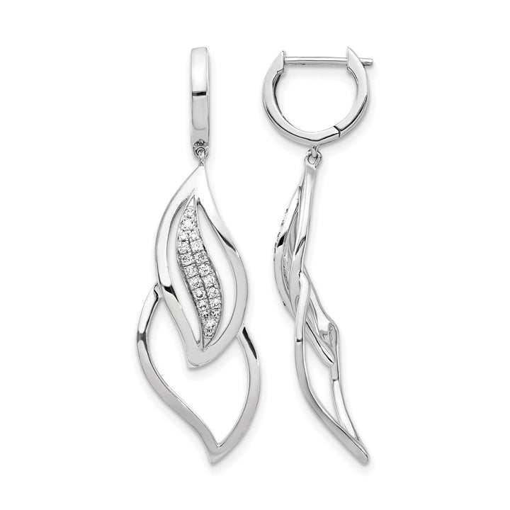 Lovely Rita's Earrings 14k White Gold 1/4 CT Diamond Hinged Hoop Leaf Dangle Earrings