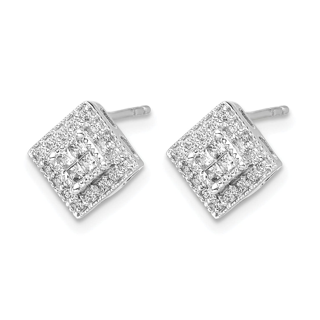 Lovely Rita's Earrings 14k White Gold 1/4 CT Diamond Square Clusters Fancy Post Earrings