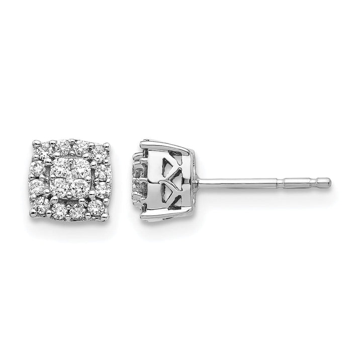 Lovely Rita's Earrings 14k White Gold 1/4 CT Diamond Square Halo Design Post Earrings