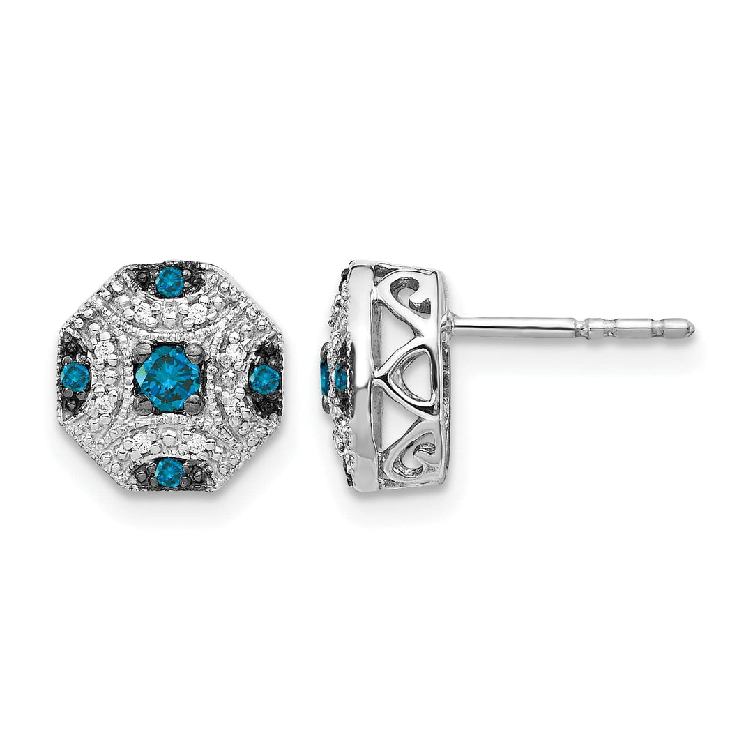 Lovely Rita's Earrings 14k White Gold 1/4 CT White Blue Diamond Fancy Octagon Post Earrings