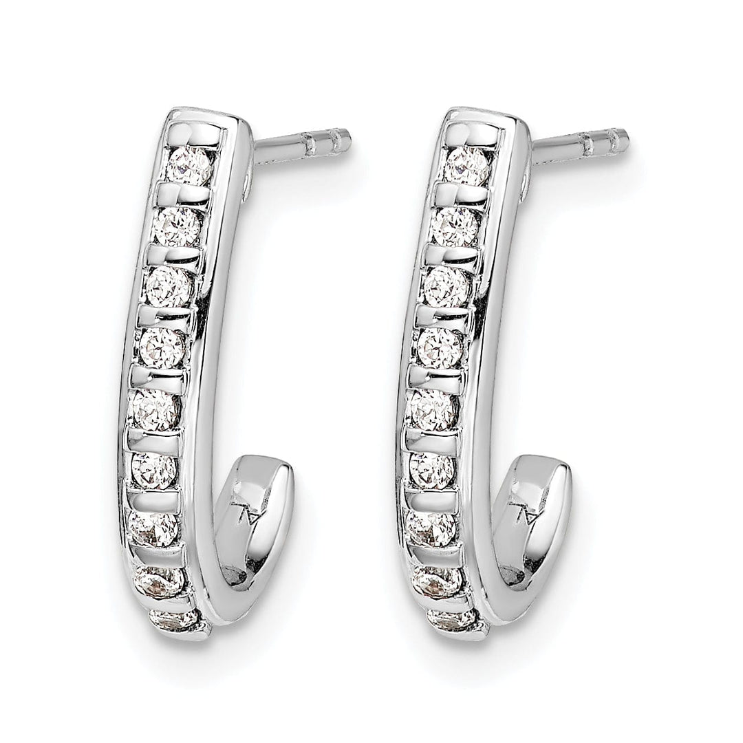Lovely Rita's Earrings 14k White Gold 1/5 CT Diamonds J-Hoop Post Earrings