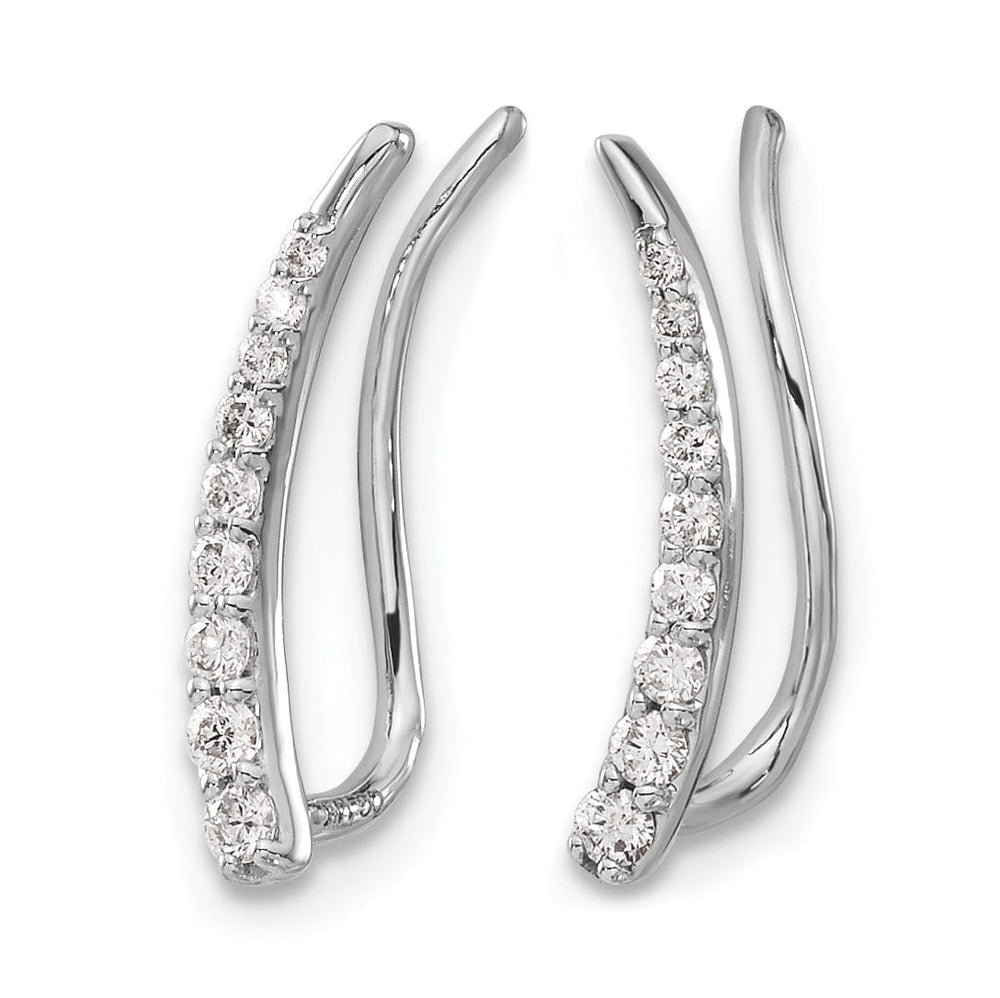 Lovely Rita's Earrings 14k White Gold 1/6 CT Diamond Fancy Graduated Ear Climber Earrings