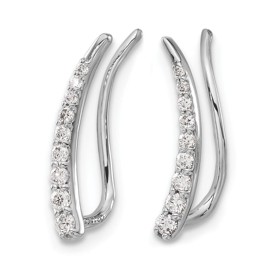 Lovely Rita's Earrings 14k White Gold 1/6 CT Diamond Fancy Graduated Ear Climber Earrings