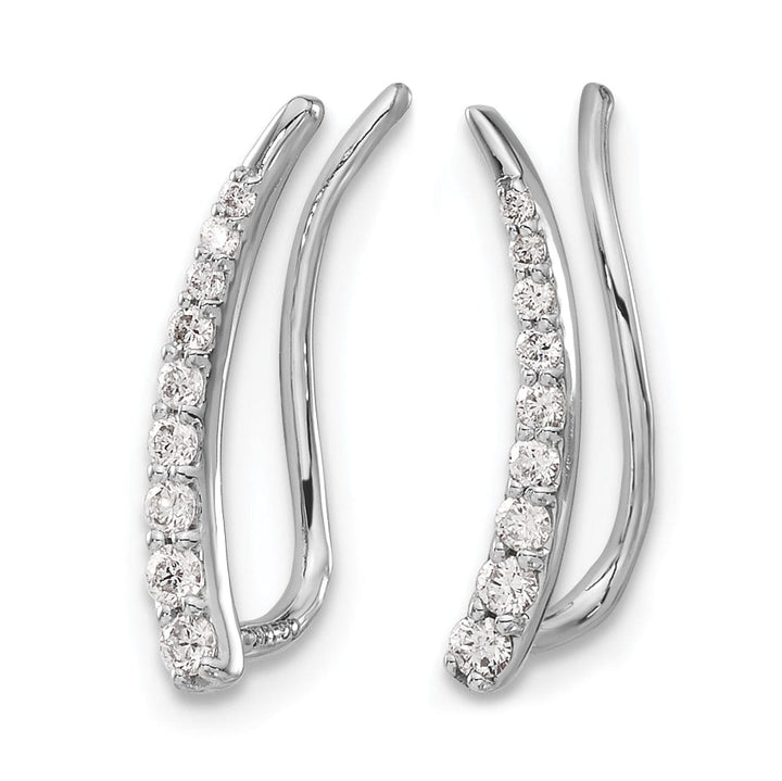 Lovely Rita's Earrings 14k White Gold 1/6 CT Diamond Fancy Graduated Ear Climber Earrings