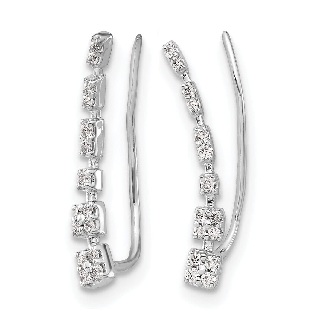 Lovely Rita's Earrings 14k White Gold 1/6 CT Diamond Graduated Design Ear Climber Earrings