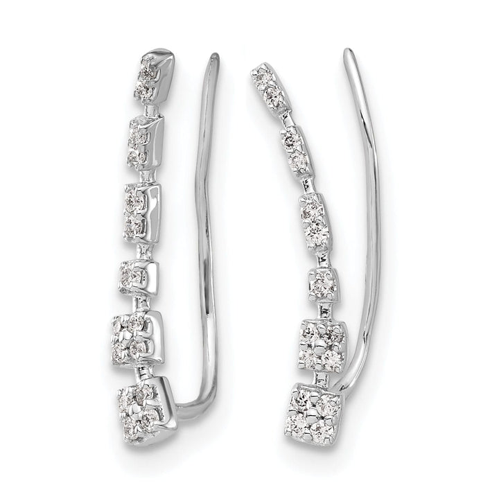 Lovely Rita's Earrings 14k White Gold 1/6 CT Diamond Graduated Design Ear Climber Earrings