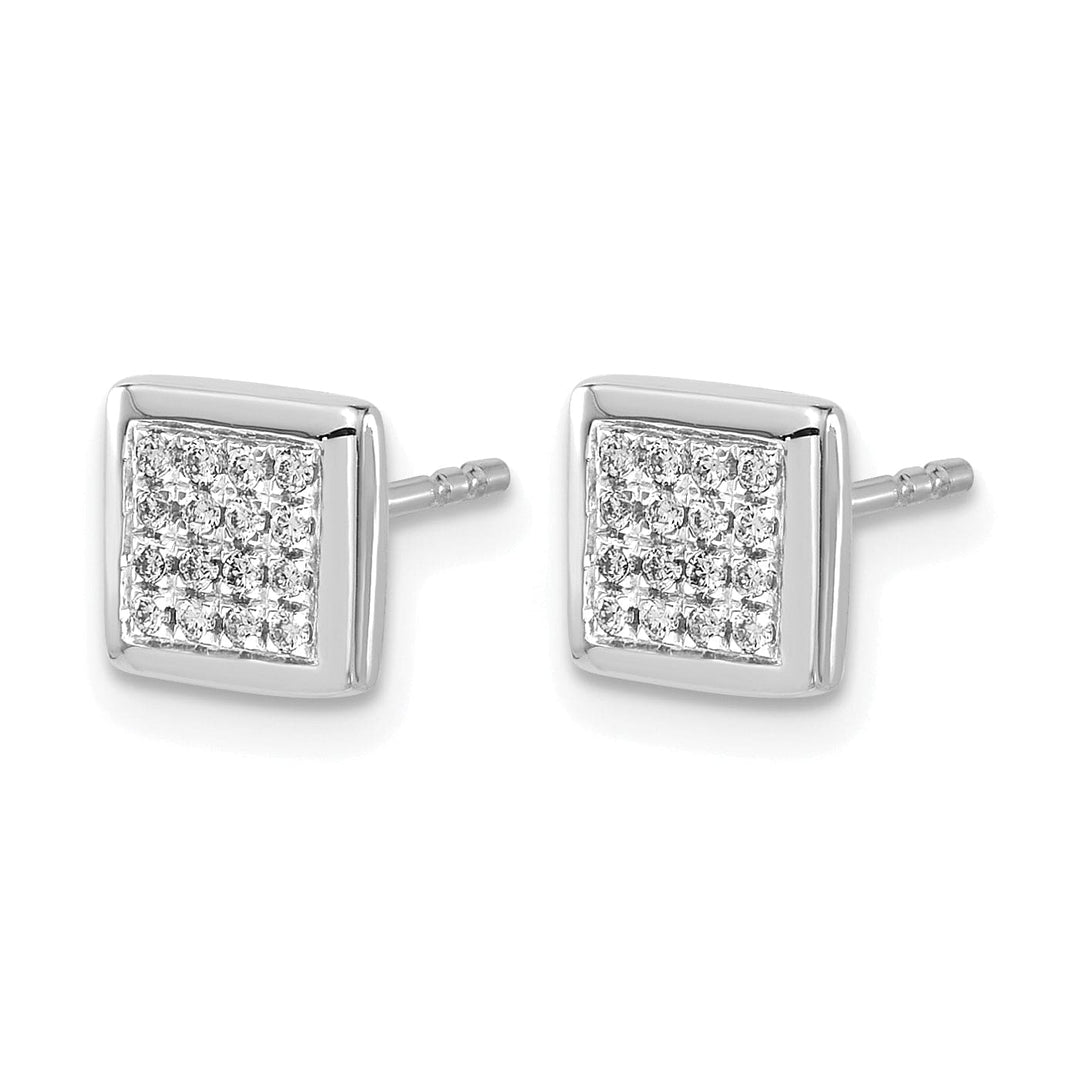 Lovely Rita's Earrings 14k White Gold 1/8 CT Diamond Cluster Square Design Post Earrings