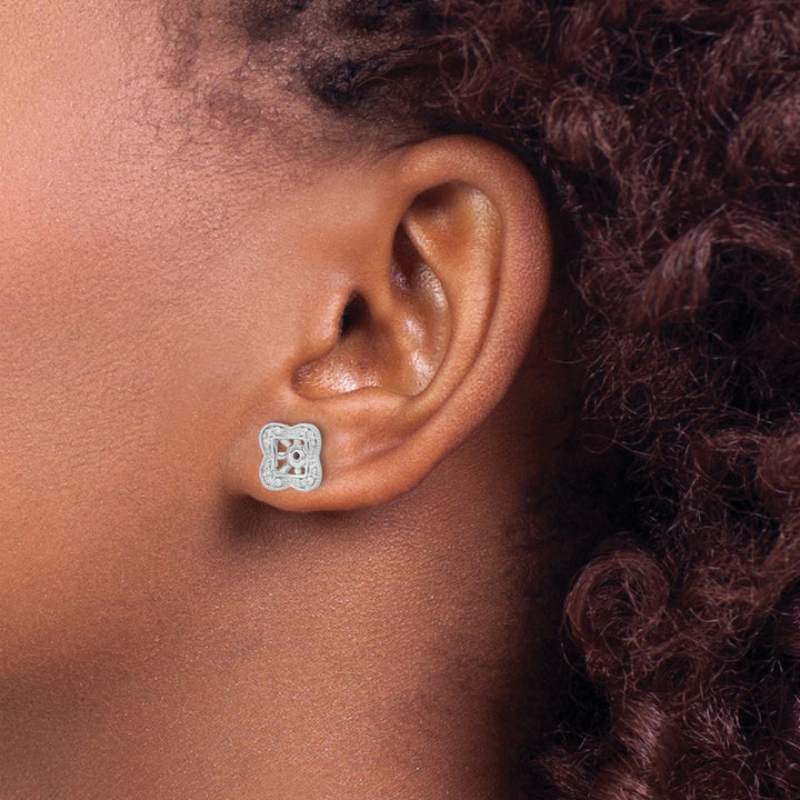Lovely Rita's Earrings 14k White Gold 1/8 CT Diamond Fancy Square Earring Jackets