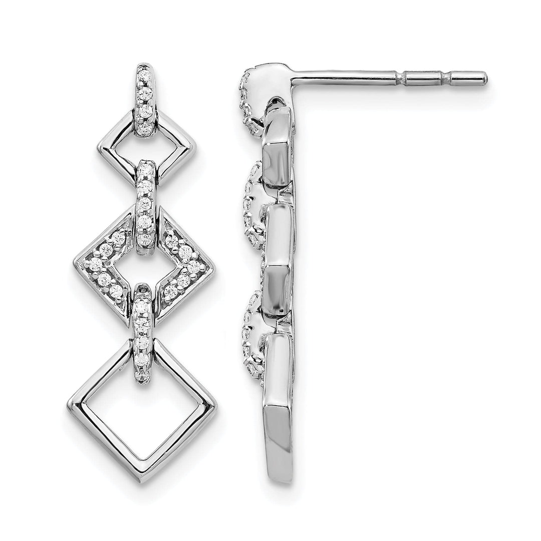 Lovely Rita's Earrings 14k White Gold 1/8 CT Diamond Squares Dangle Post Earrings