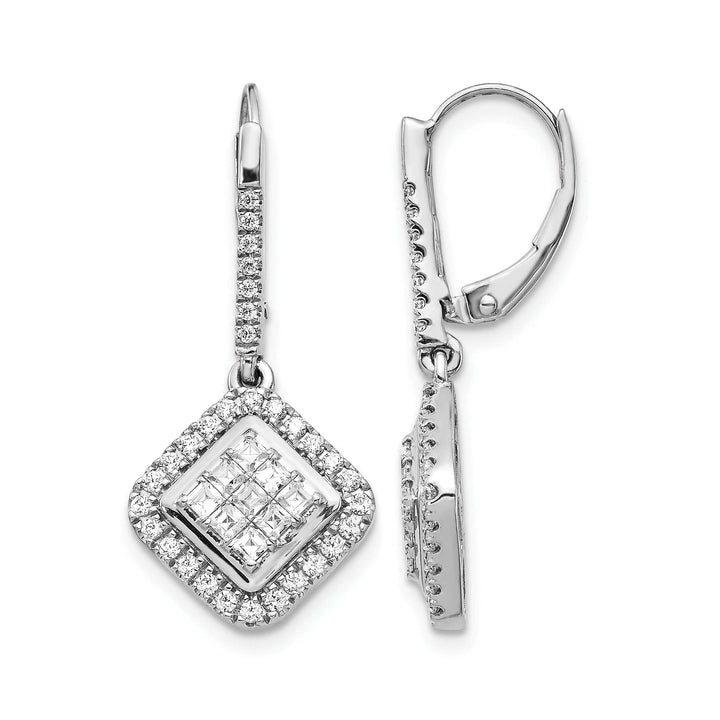 Lovely Rita's Earrings 14k White Gold 1 CT Diamond Square Cluster Leverback Earrings