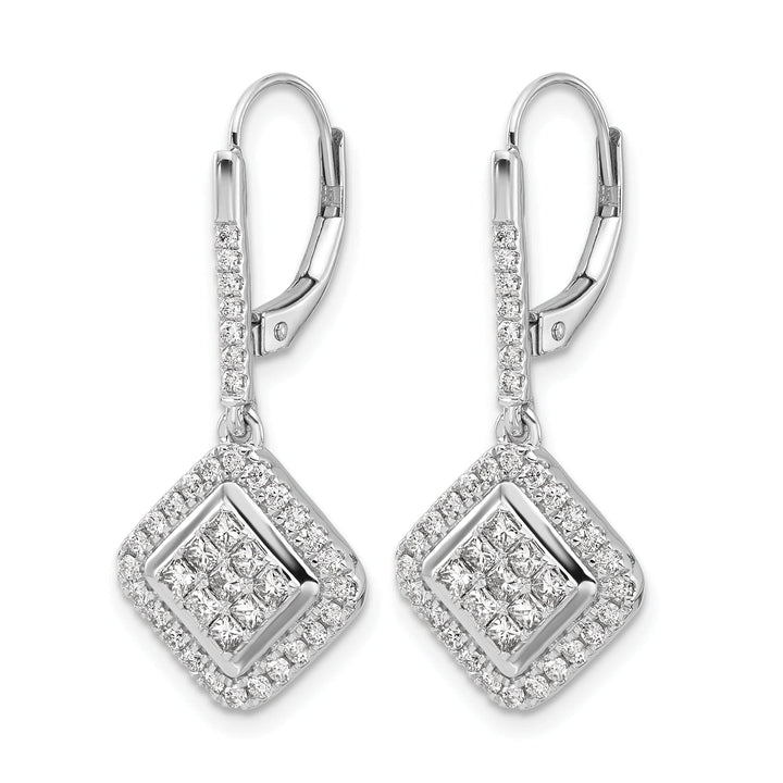 Lovely Rita's Earrings 14k White Gold 1 CT Diamond Square Cluster Leverback Earrings