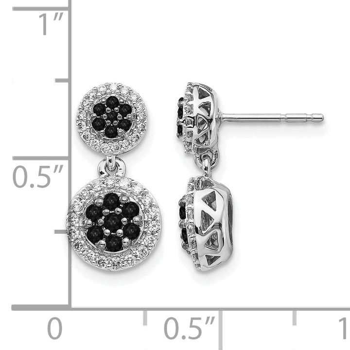 Lovely Rita's Earrings 14k White Gold 3/4 CT Black/White Diamond Cluster Dangle Post Earrings