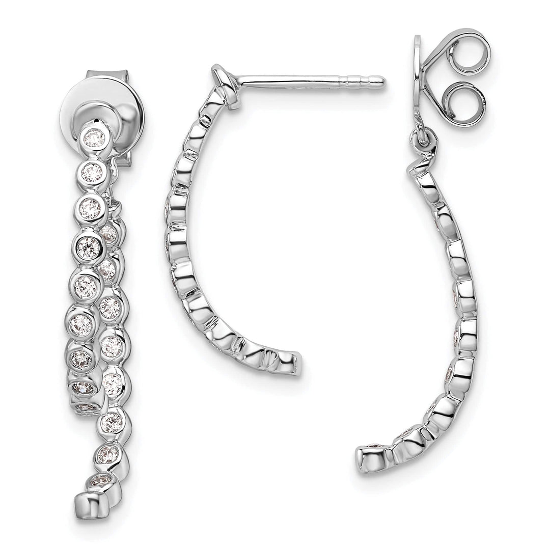 Lovely Rita's Earrings 14K White Gold 3/8 CT Diamond Bezel Front and Back Dangle Earrings