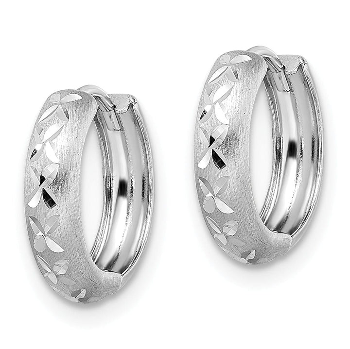 Lovely Rita's Earrings 14K White Gold Artistic Brushed 13.77mm X 3x13mm Hinged Hoop Earrings
