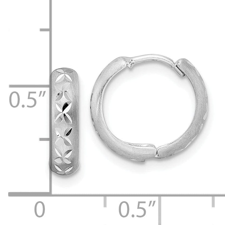 Lovely Rita's Earrings 14K White Gold Artistic Brushed 13.77mm X 3x13mm Hinged Hoop Earrings
