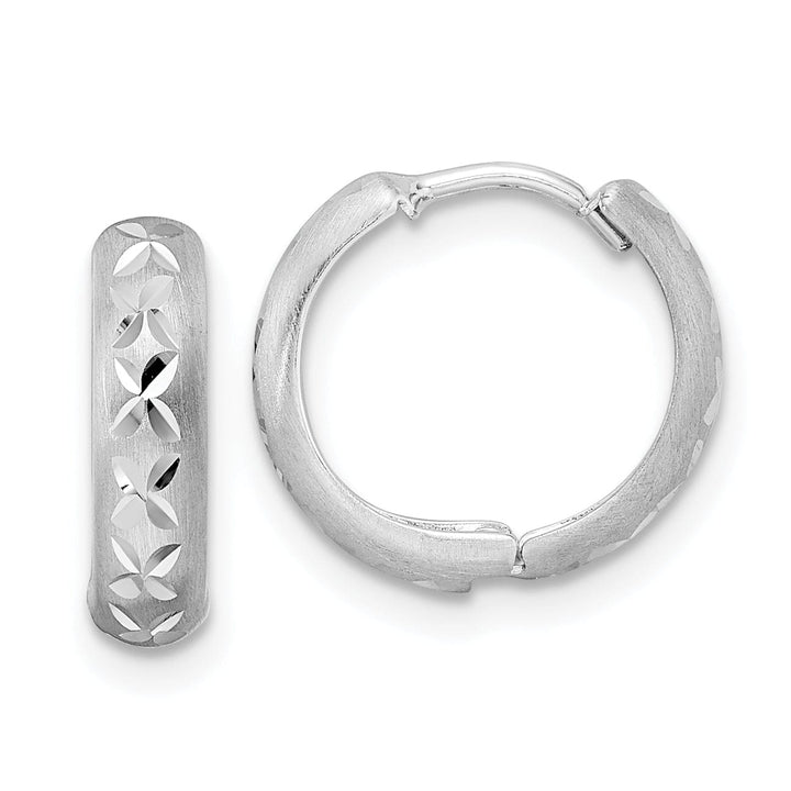 Lovely Rita's Earrings 14K White Gold Artistic Brushed 13.77mm X 3x13mm Hinged Hoop Earrings