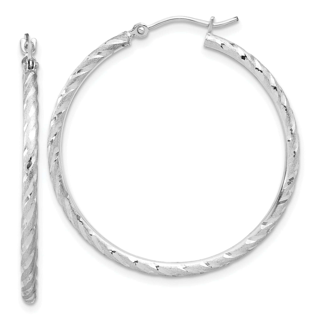 Lovely Rita's Earrings 14K White Gold Bold Diamond-Cut Satin 35mm Twist Tube Hoop Earrings