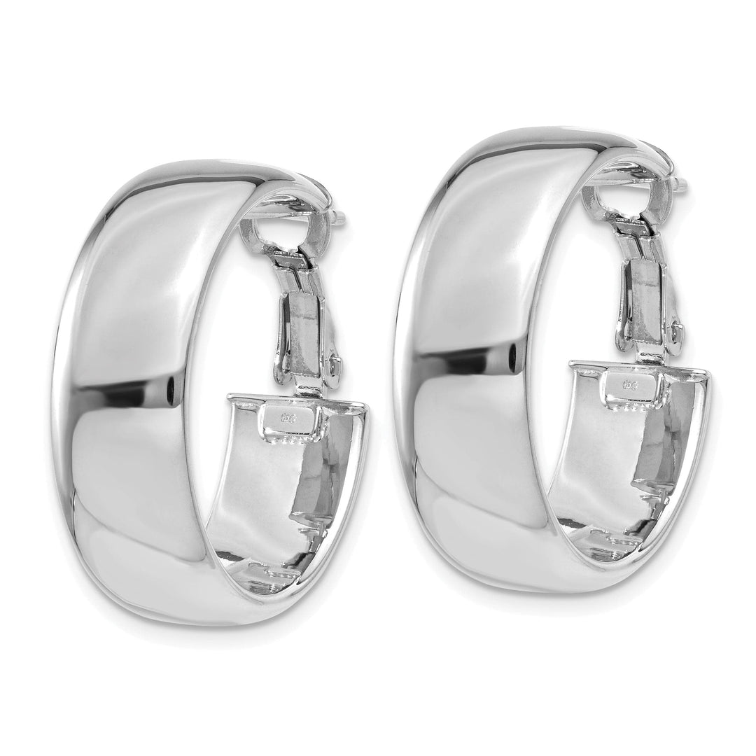 Lovely Rita's Earrings 14K White Gold Bold Polished 24.75mm Flat Tube Omega Hoops