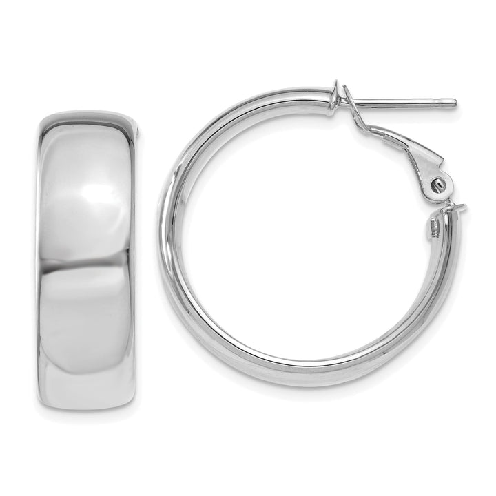 Lovely Rita's Earrings 14K White Gold Bold Polished 24.75mm Flat Tube Omega Hoops