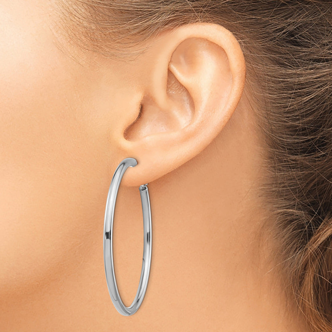 Lovely Rita's Earrings 14K White Gold Bold Polished 52mm Round Tube Omega Hoops
