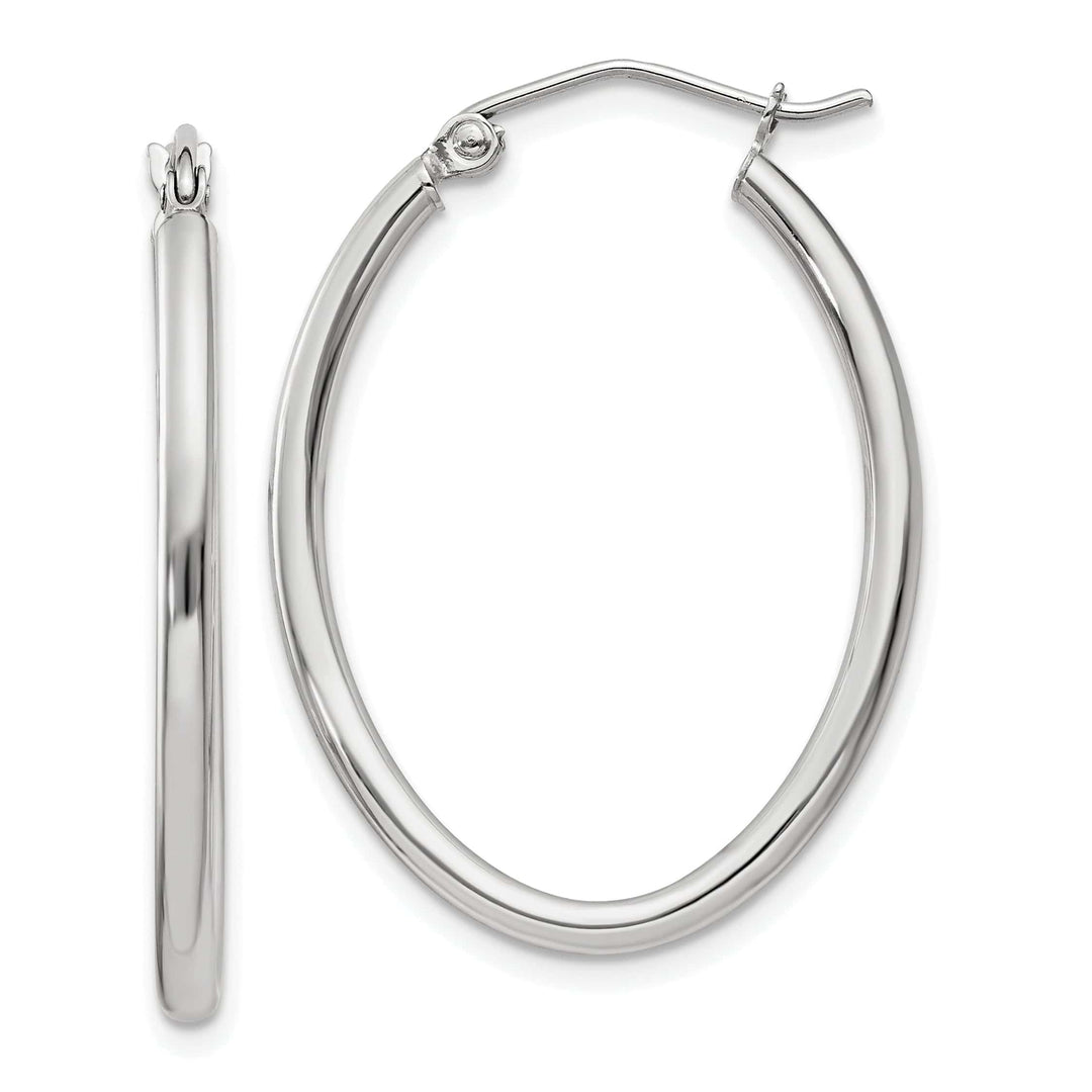 Lovely Rita's Earrings 14K White Gold Brilliant Polished 21 mm Oval Tube Hoop Earrings