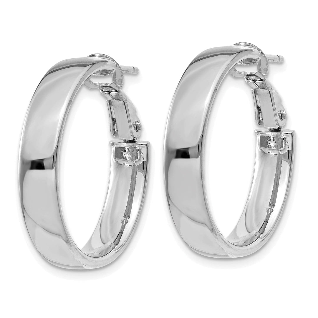Lovely Rita's Earrings 14K White Gold Charming Polished 24.25mm Flat Tube Omega Hoops