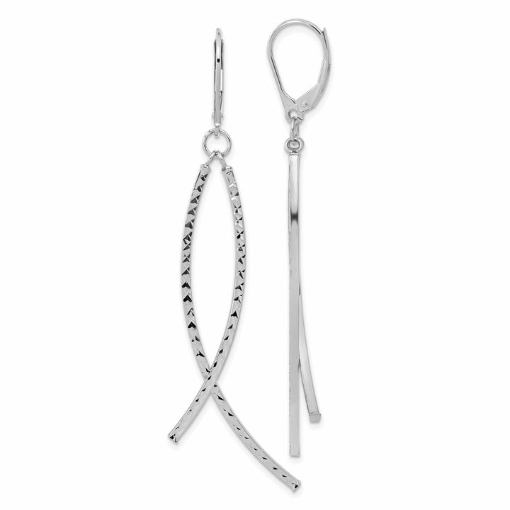 Lovely Rita's Earrings 14K White Gold Chic Polished 10 mm Diamond Cut Leverback Earrings