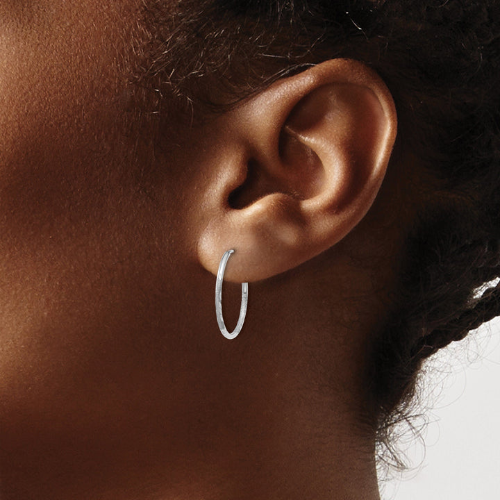 Lovely Rita's Earrings 14K White Gold Chic Satin & D.C 1.2mm x 17mm Endless Hoop Earrings