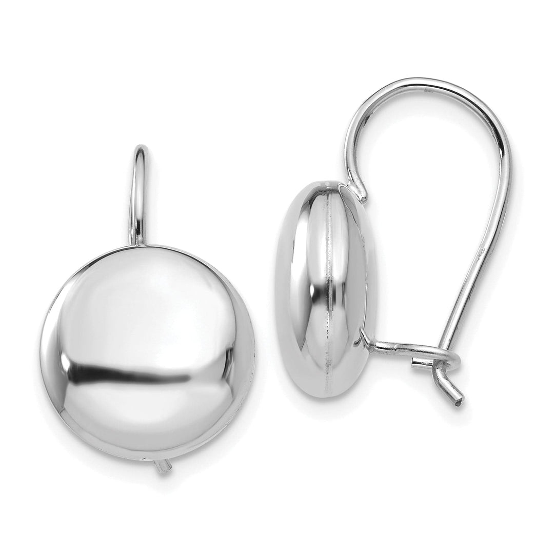 Lovely Rita's Earrings 14K White Gold Classic Polished 12mm Button Kidney Wire Earrings