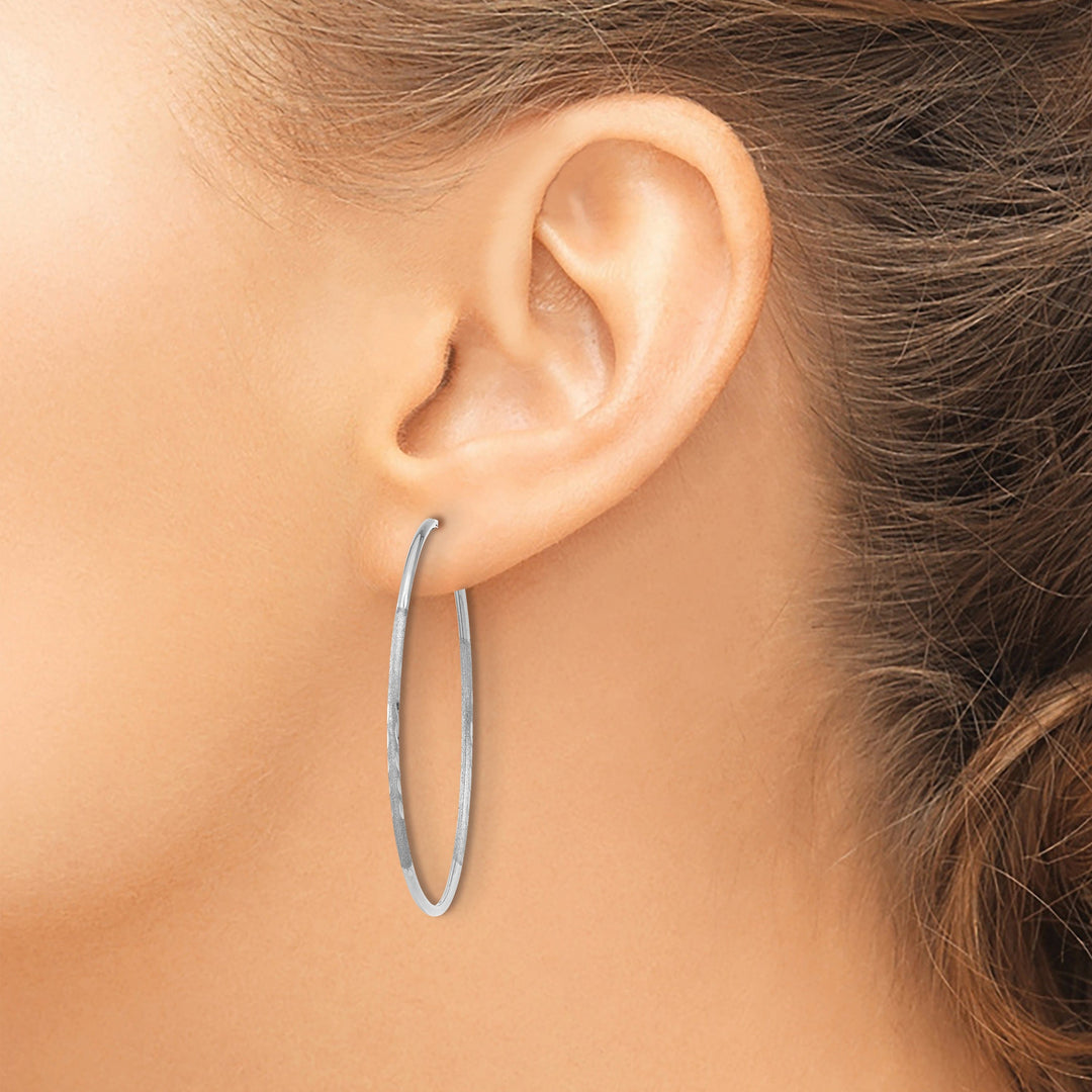Lovely Rita's Earrings 14K White Gold Classic Satin & D.C 1.2mm x 40mm Endless Hoop Earrings