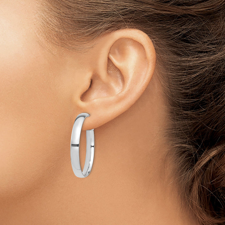 Lovely Rita's Earrings 14K White Gold Contemporary High Polished 36mm Flat Tube Omega Hoops