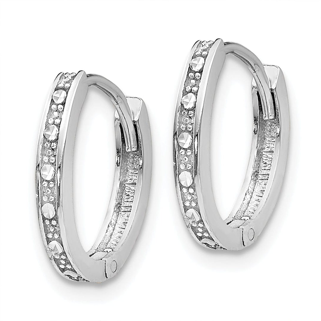 Lovely Rita's Earrings 14K White Gold Dainty Diamond-Cut 10mm Oval Hinged Hoop Earrings