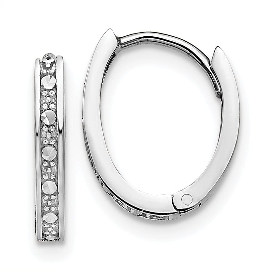 Lovely Rita's Earrings 14K White Gold Dainty Diamond-Cut 10mm Oval Hinged Hoop Earrings