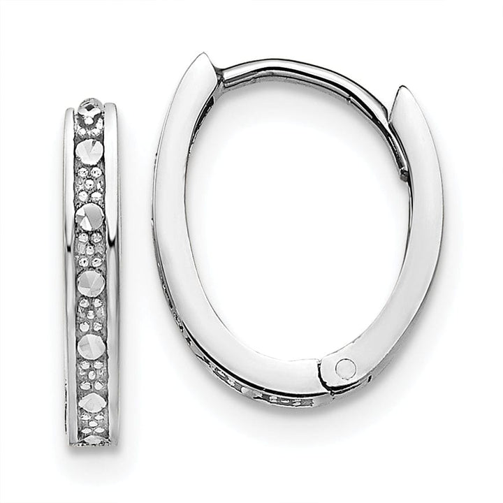 Lovely Rita's Earrings 14K White Gold Dainty Diamond-Cut 10mm Oval Hinged Hoop Earrings