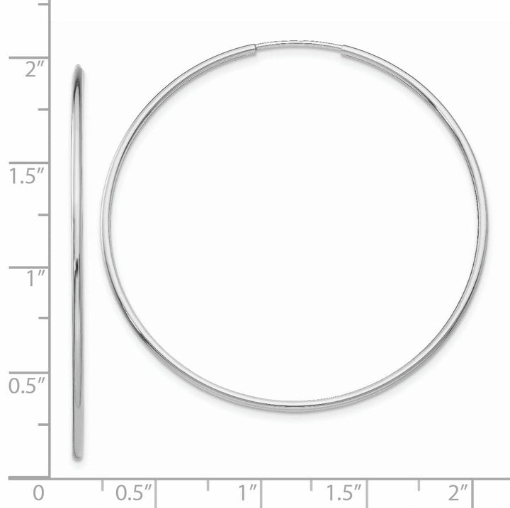 Lovely Rita's Earrings 14K White Gold Dainty Polished 1.2mm x 46mm Endless Hoop Earrings