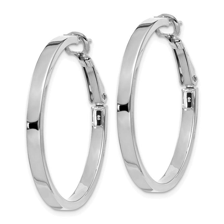 Lovely Rita's Earrings 14K White Gold Dainty Polished 35mm Square Tube Omega Hoops