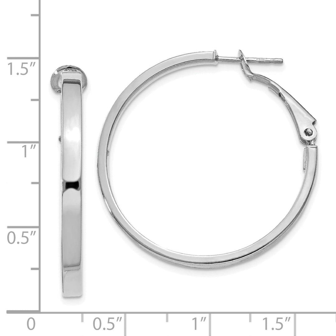 Lovely Rita's Earrings 14K White Gold Dainty Polished 35mm Square Tube Omega Hoops
