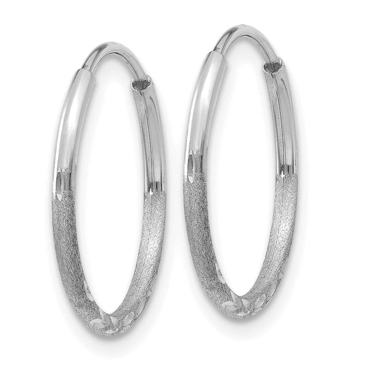 Lovely Rita's Earrings 14K White Gold Dainty Satin & D.C 1.2mm x 15mm Endless Hoop Earrings