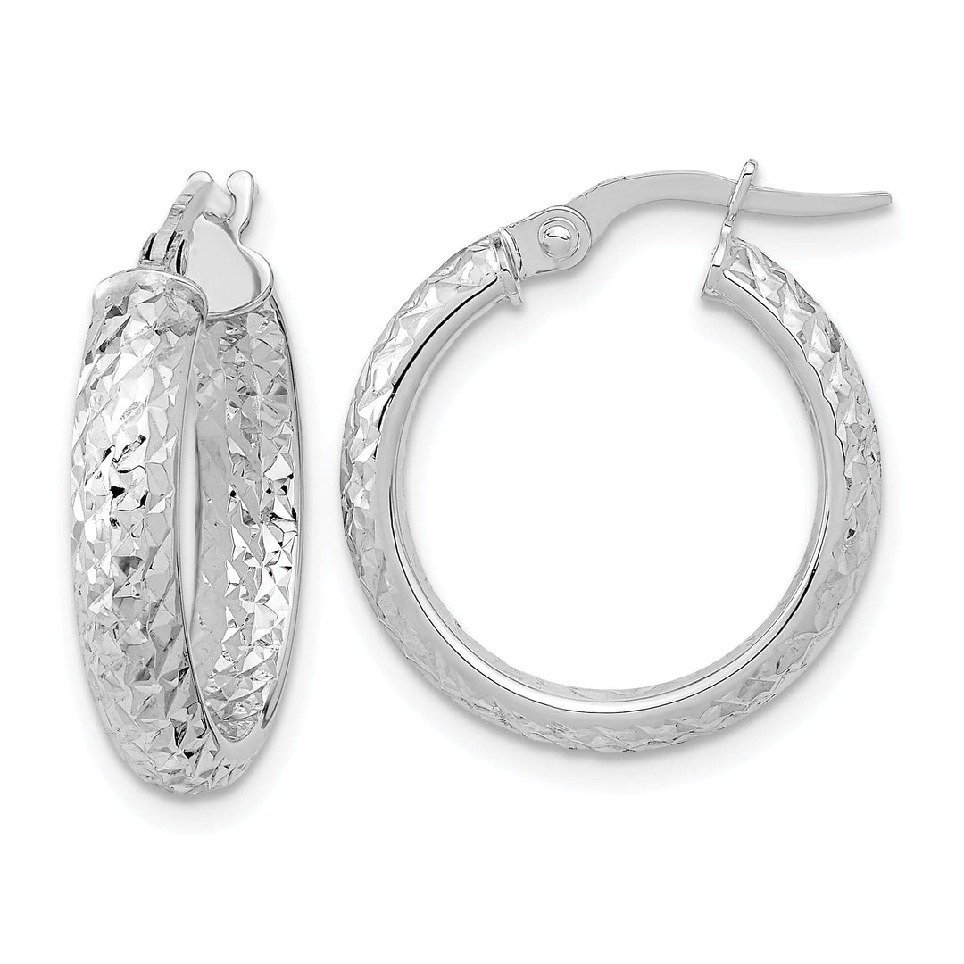 Lovely Rita's Earrings 14K White Gold Delicate Diamond-Cut 19mm Fancy Hoop Earrings