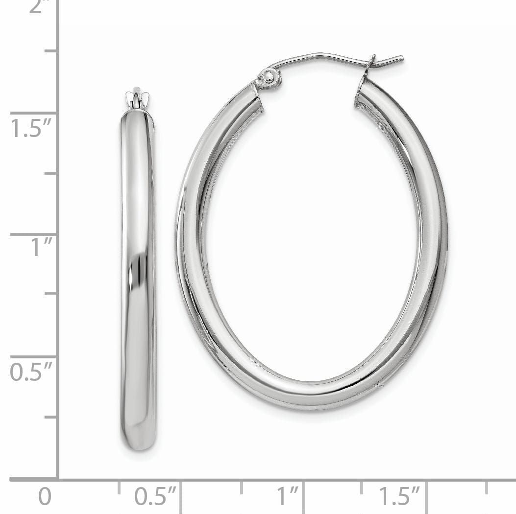 Lovely Rita's Earrings 14K White Gold Delicate Polished 28.2 mm Oval Tube Hoop Earrings