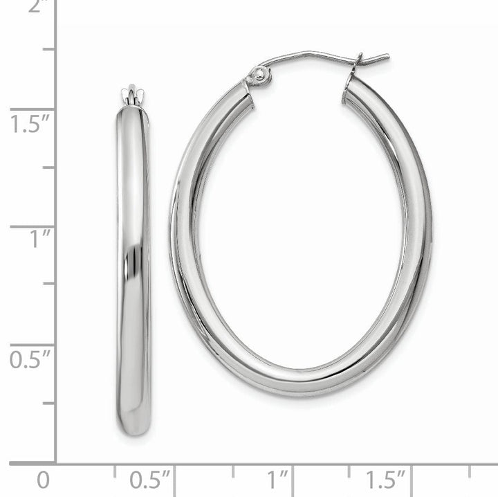 Lovely Rita's Earrings 14K White Gold Delicate Polished 28.2 mm Oval Tube Hoop Earrings