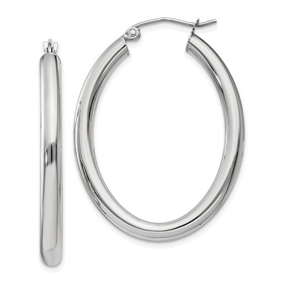 Lovely Rita's Earrings 14K White Gold Delicate Polished 28.2 mm Oval Tube Hoop Earrings
