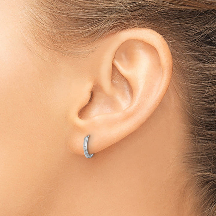 Lovely Rita's Earrings 14K White Gold Designer Polished 10mm Round Hinged Hoop Earrings